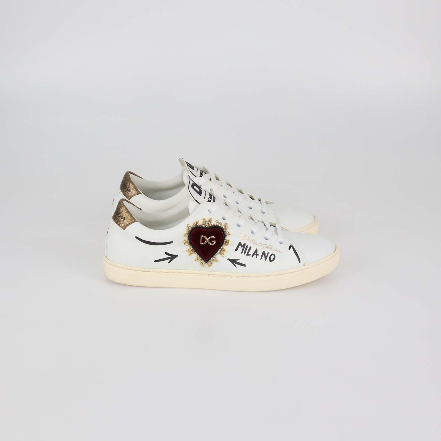 Dolce & Gabbana White Leather Devotion Low Top Sneakers