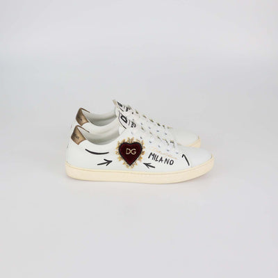 Dolce & Gabbana White Leather Devotion Low Top Sneakers