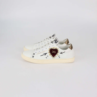 Dolce & Gabbana White Leather Devotion Low Top Sneakers