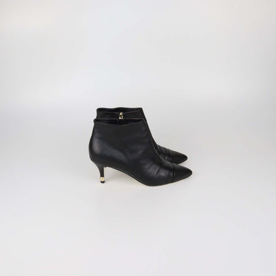 Chanel Black Leather CC Cap Toe Booties