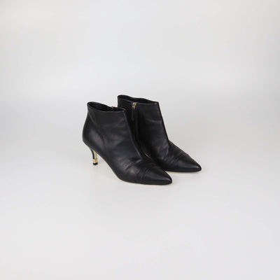 Chanel Black Leather CC Cap Toe Booties