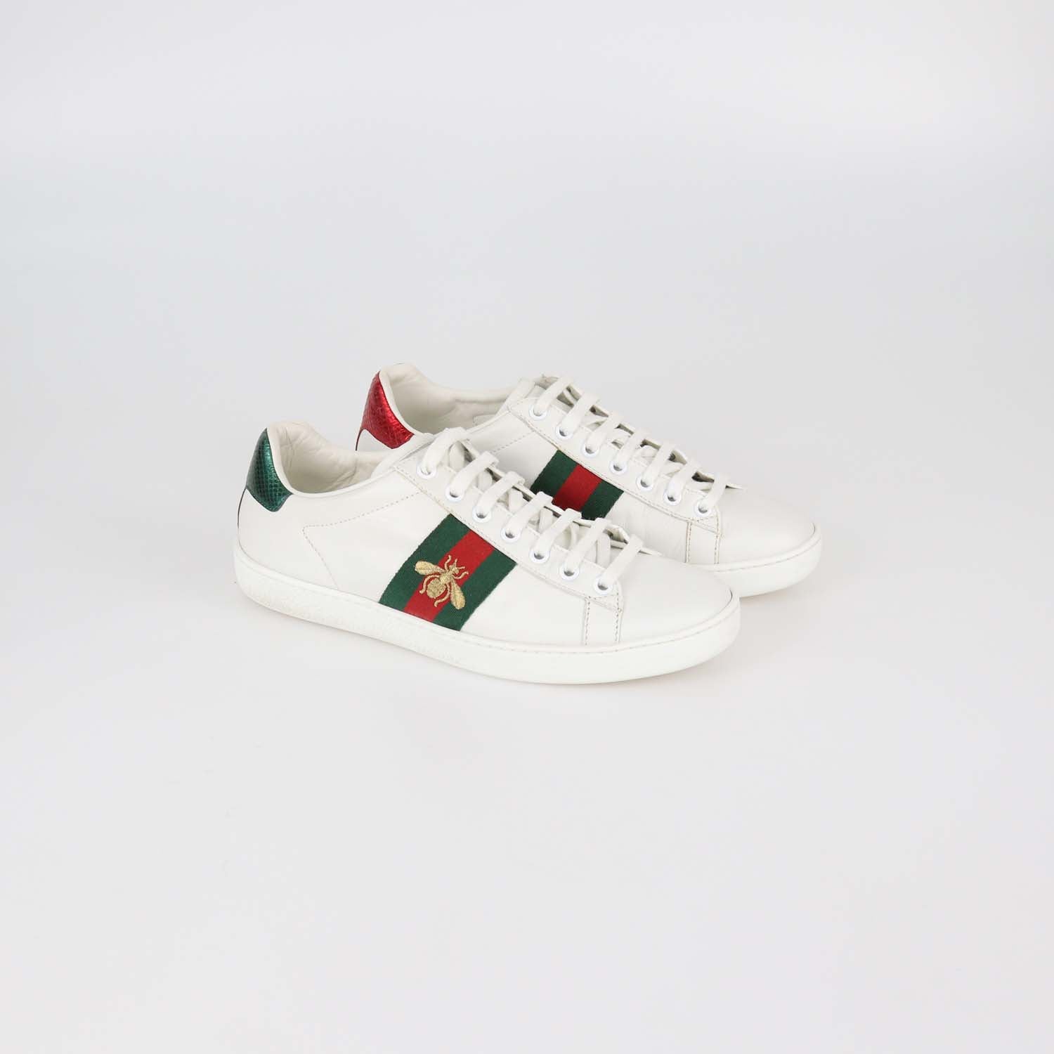 Gucci White Leather Bee Ace Low Top Sneakers