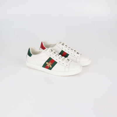 Gucci White Leather Bee Ace Low Top Sneakers