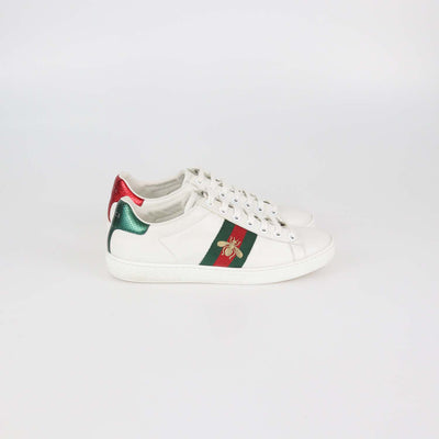 Gucci White Leather Bee Ace Low Top Sneakers