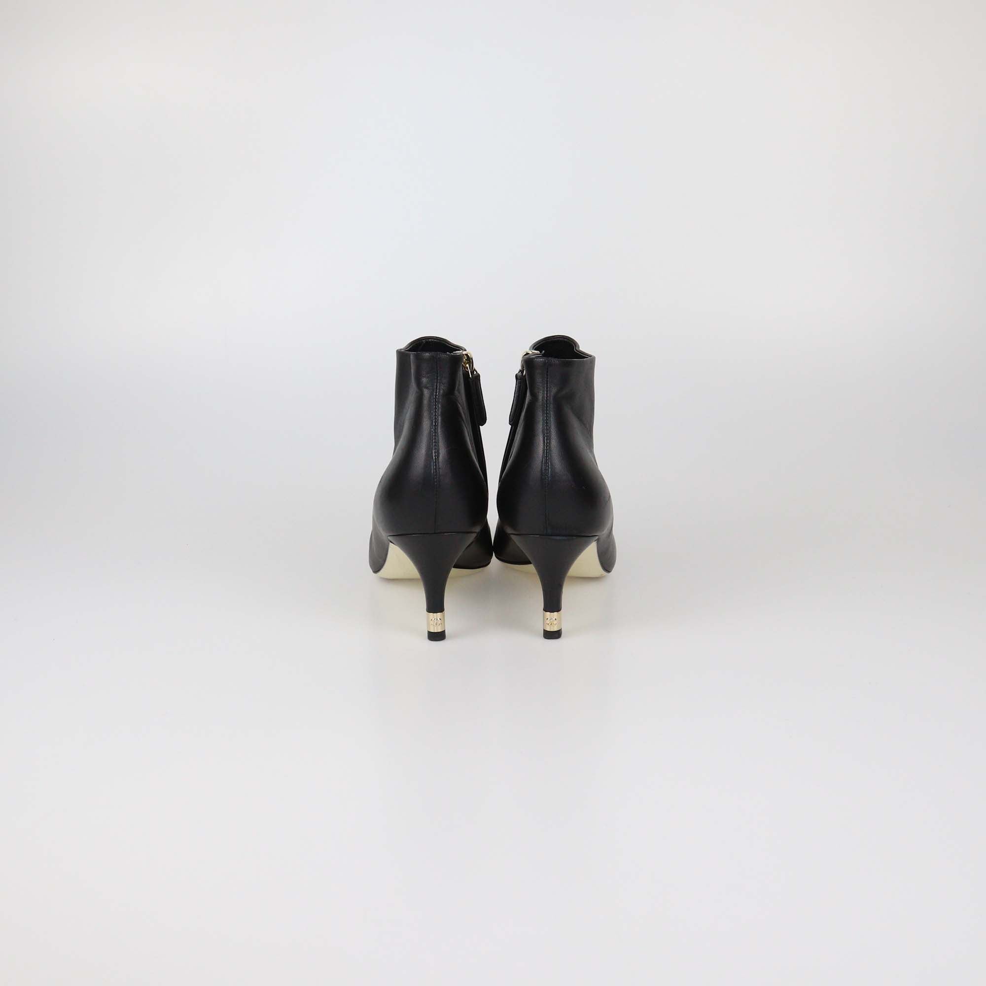 Chanel Black Leather CC Cap Toe Booties
