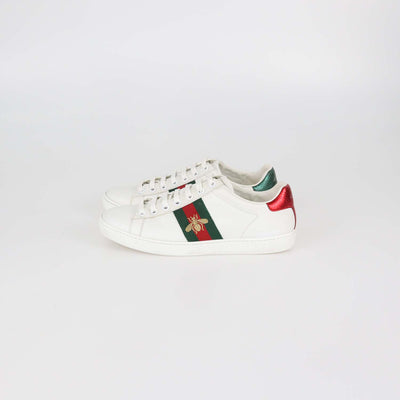 Gucci White Leather Bee Ace Low Top Sneakers
