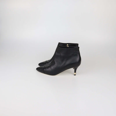 Chanel Black Leather CC Cap Toe Booties