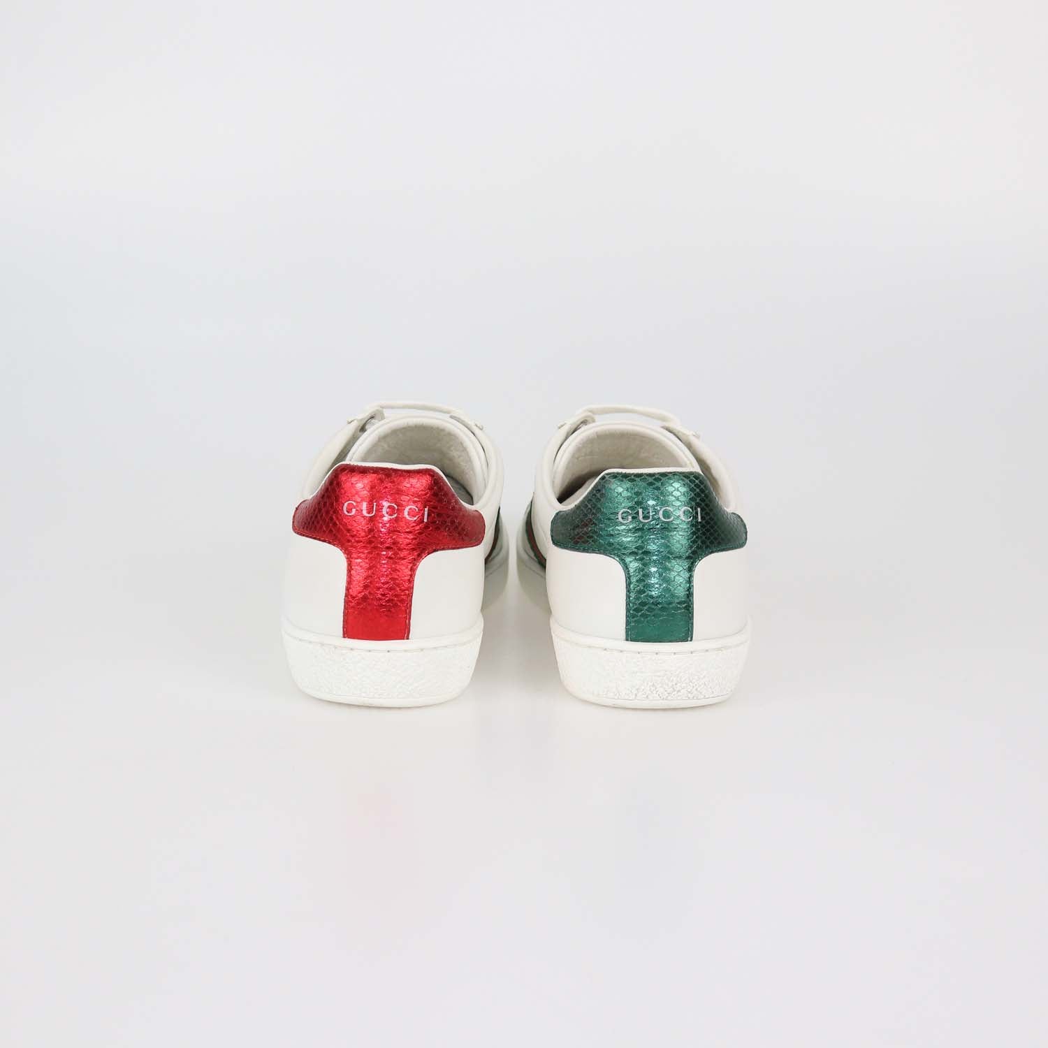 Gucci White Leather Bee Ace Low Top Sneakers