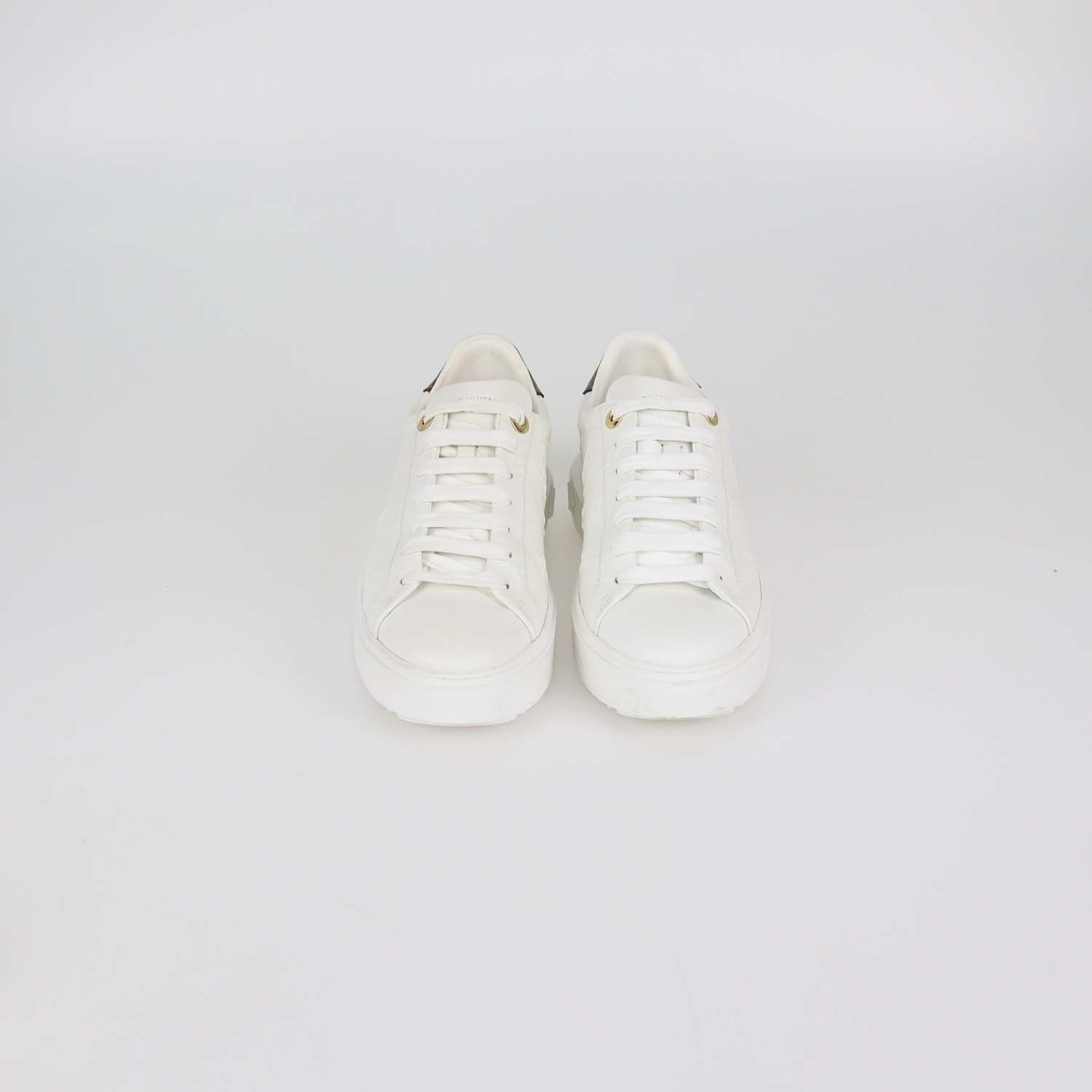 Louis Vuitton White Embossed Monogram Leather Time Out Sneakers