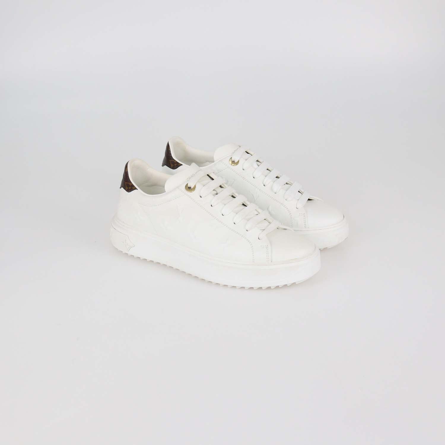 Louis Vuitton White Embossed Monogram Leather Time Out Sneakers