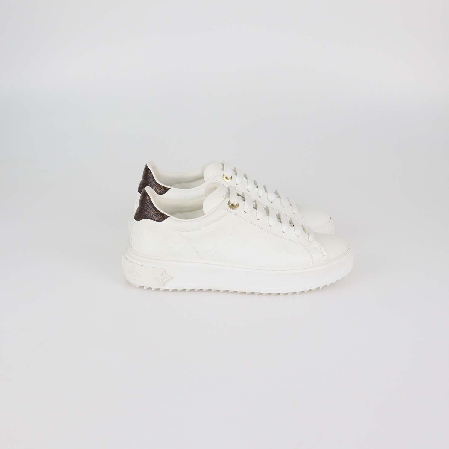 Louis Vuitton White Embossed Monogram Leather Time Out Sneakers
