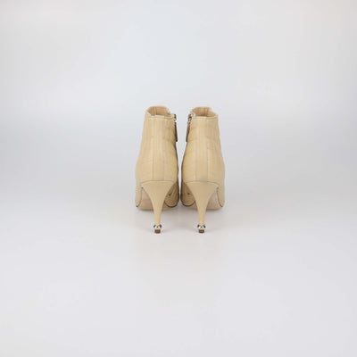 Chanel Beige/Black Quilted Leather CC Cap Toe Ankle Boots