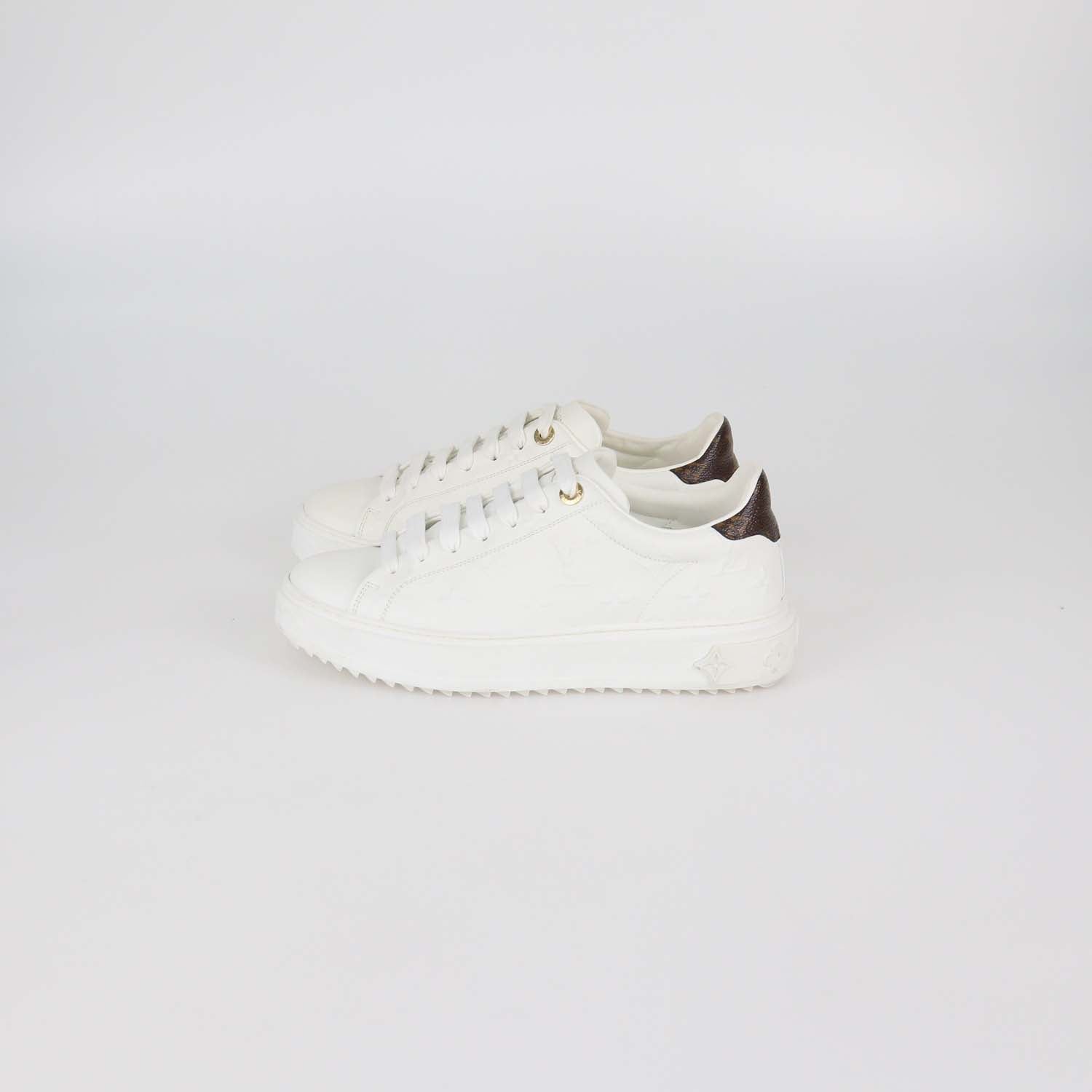 Louis Vuitton White Embossed Monogram Leather Time Out Sneakers
