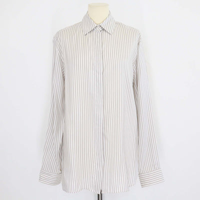 The Row White/Grey Silk Vanda Striped Long-Sleeve Shirt