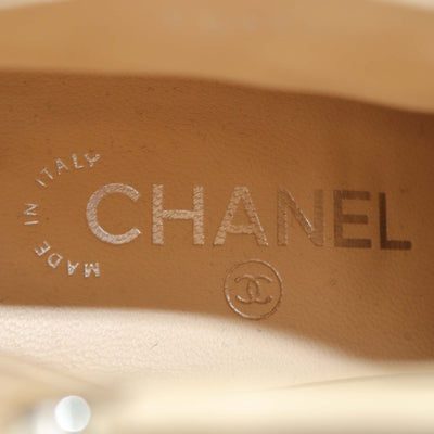 Chanel Beige/Black Quilted Leather CC Cap Toe Ankle Boots