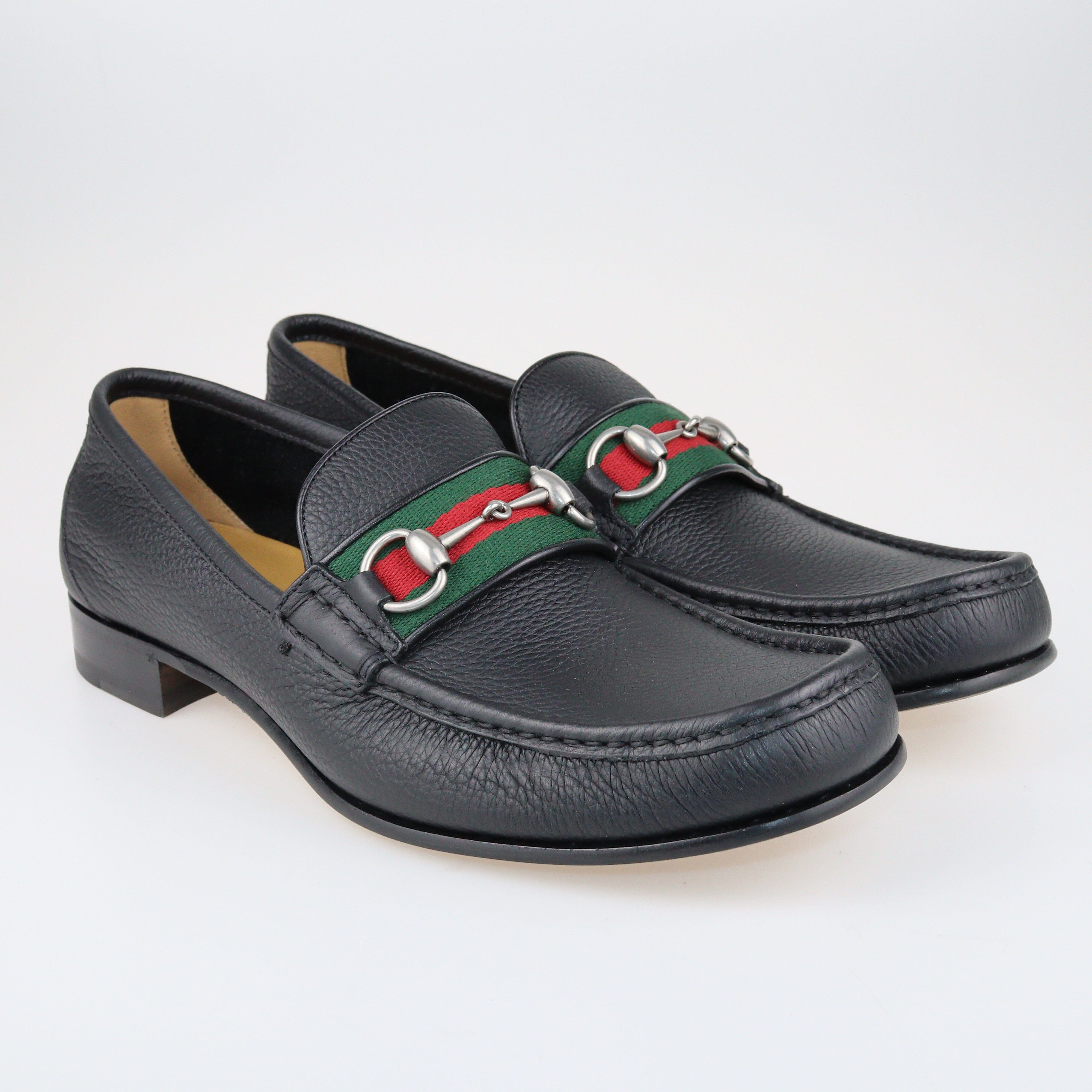 Black Horsebit Web Loafers Shoes Gucci 
