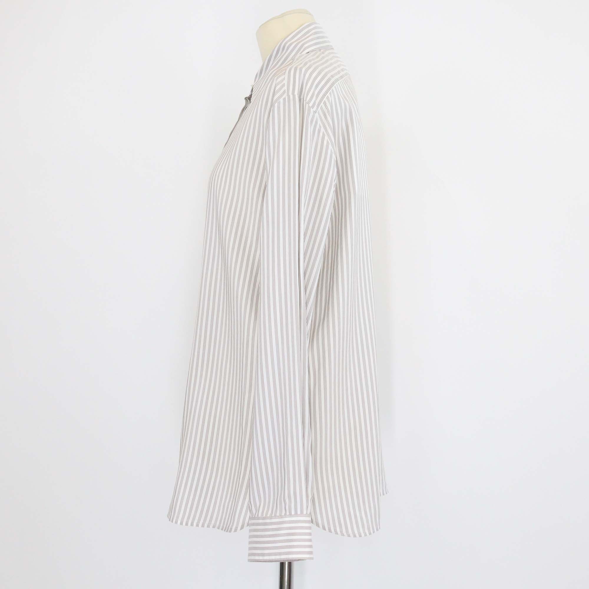 The Row White/Grey Silk Vanda Striped Long-Sleeve Shirt
