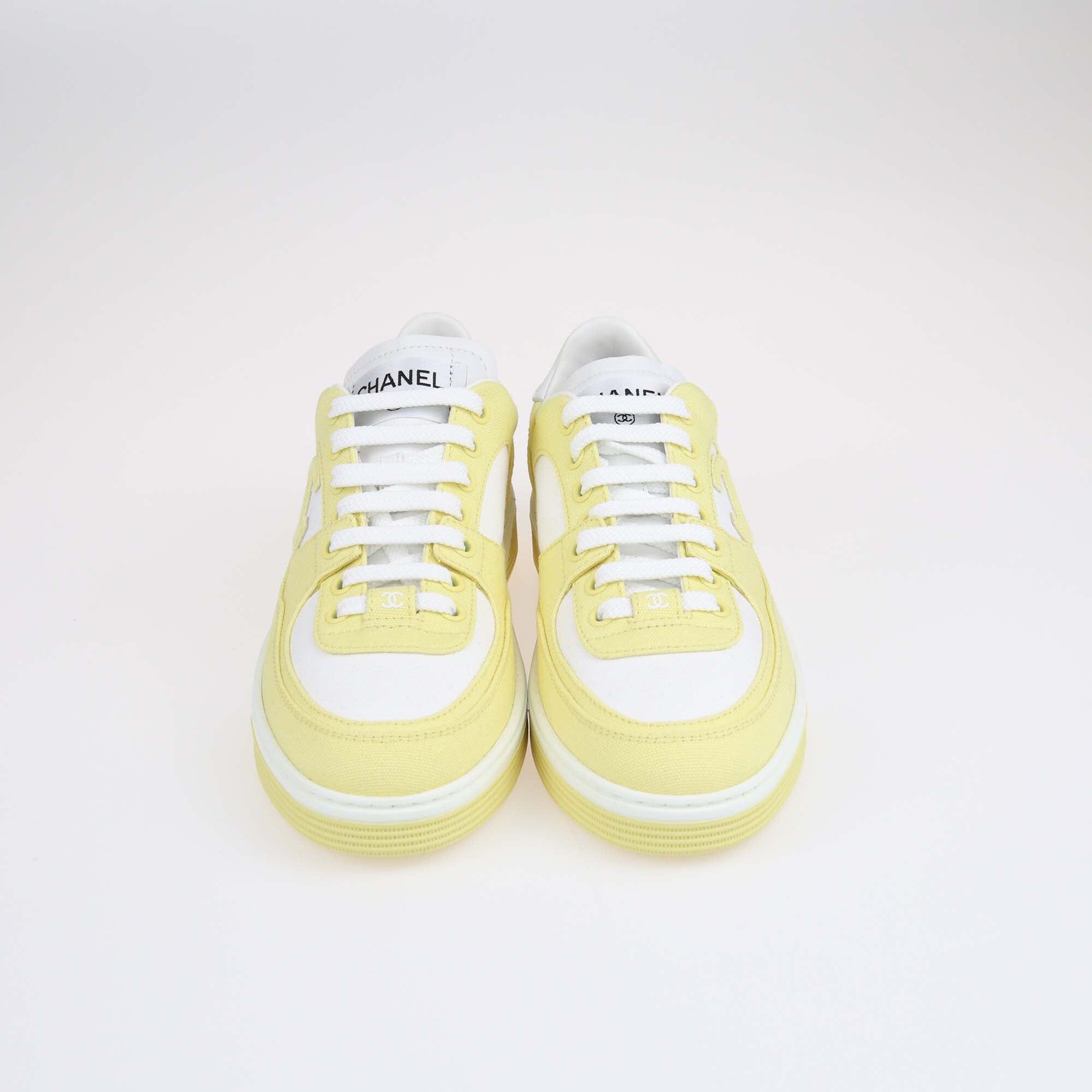 Chanel Yellow/White Interlocking CC Logo Sneakers Shoes Chanel 