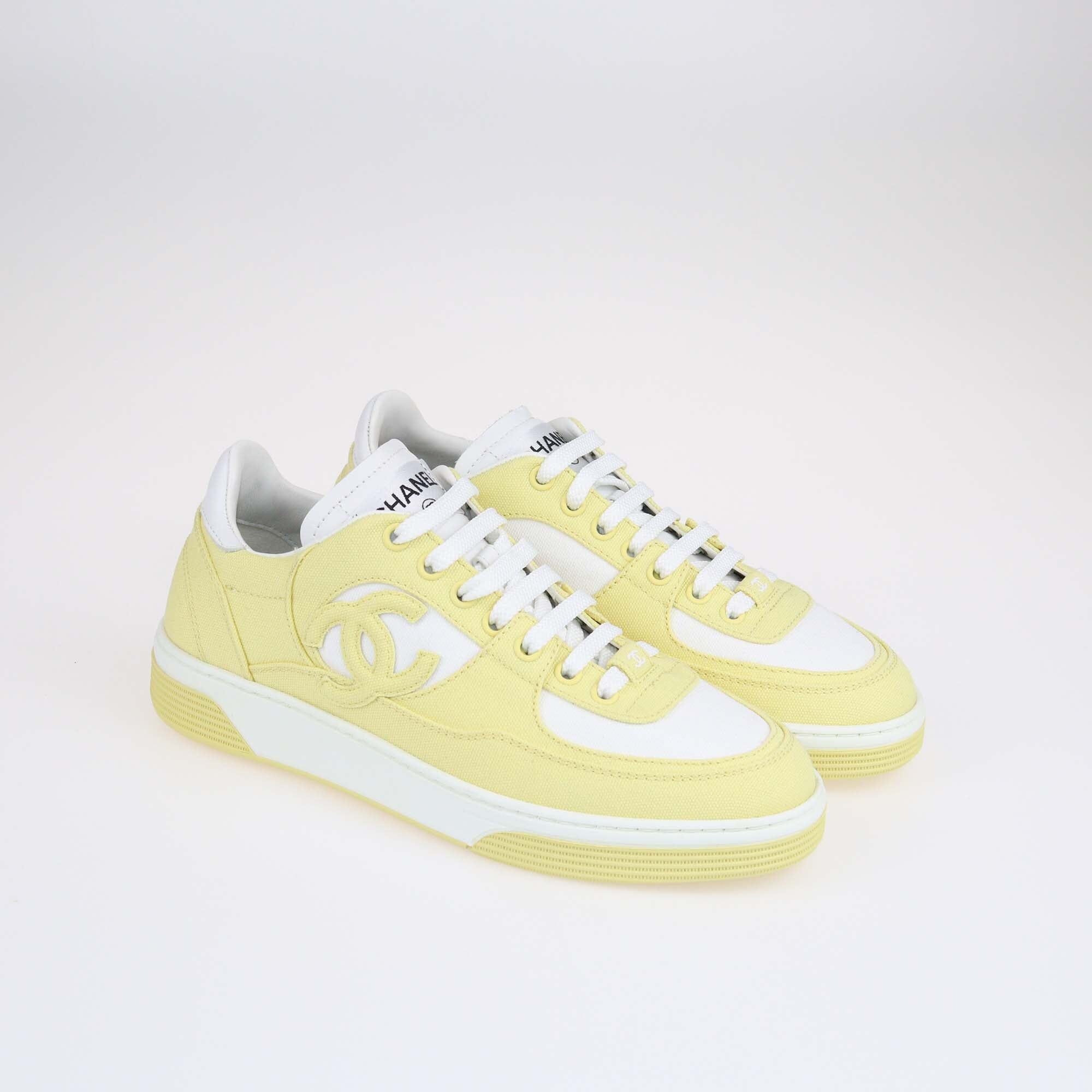 Chanel Yellow/White Interlocking CC Logo Sneakers Shoes Chanel 