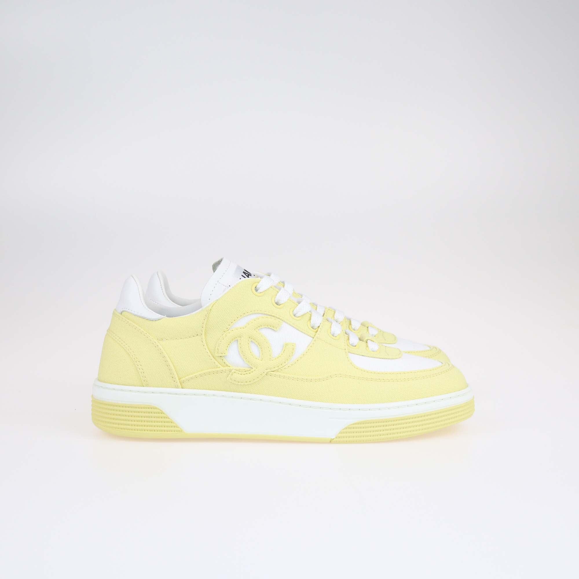 Chanel Yellow/White Interlocking CC Logo Sneakers Shoes Chanel 