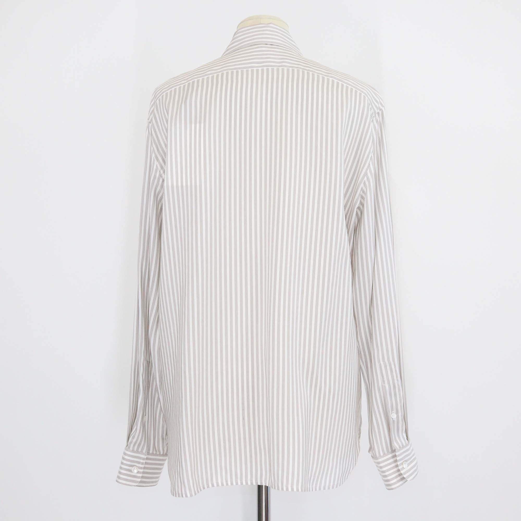 The Row White/Grey Silk Vanda Striped Long-Sleeve Shirt