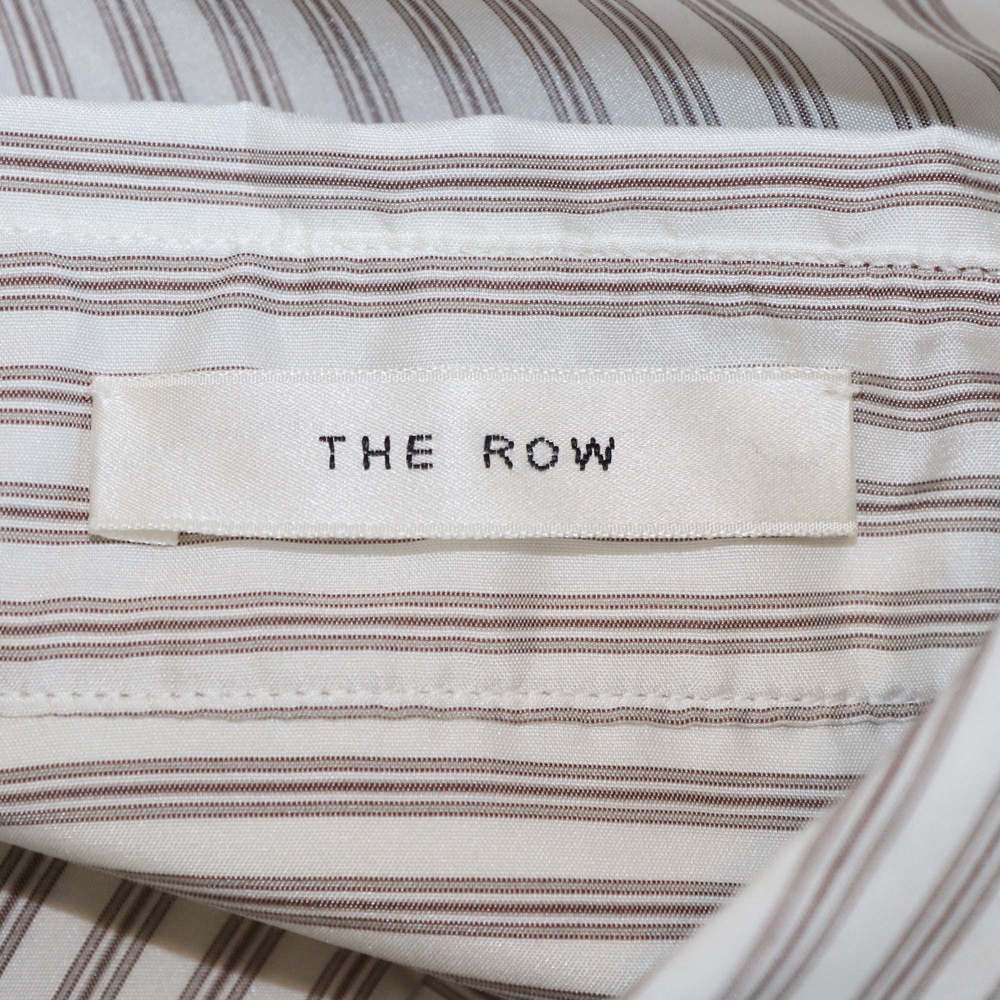 The Row White/Grey Silk Vanda Striped Long-Sleeve Shirt