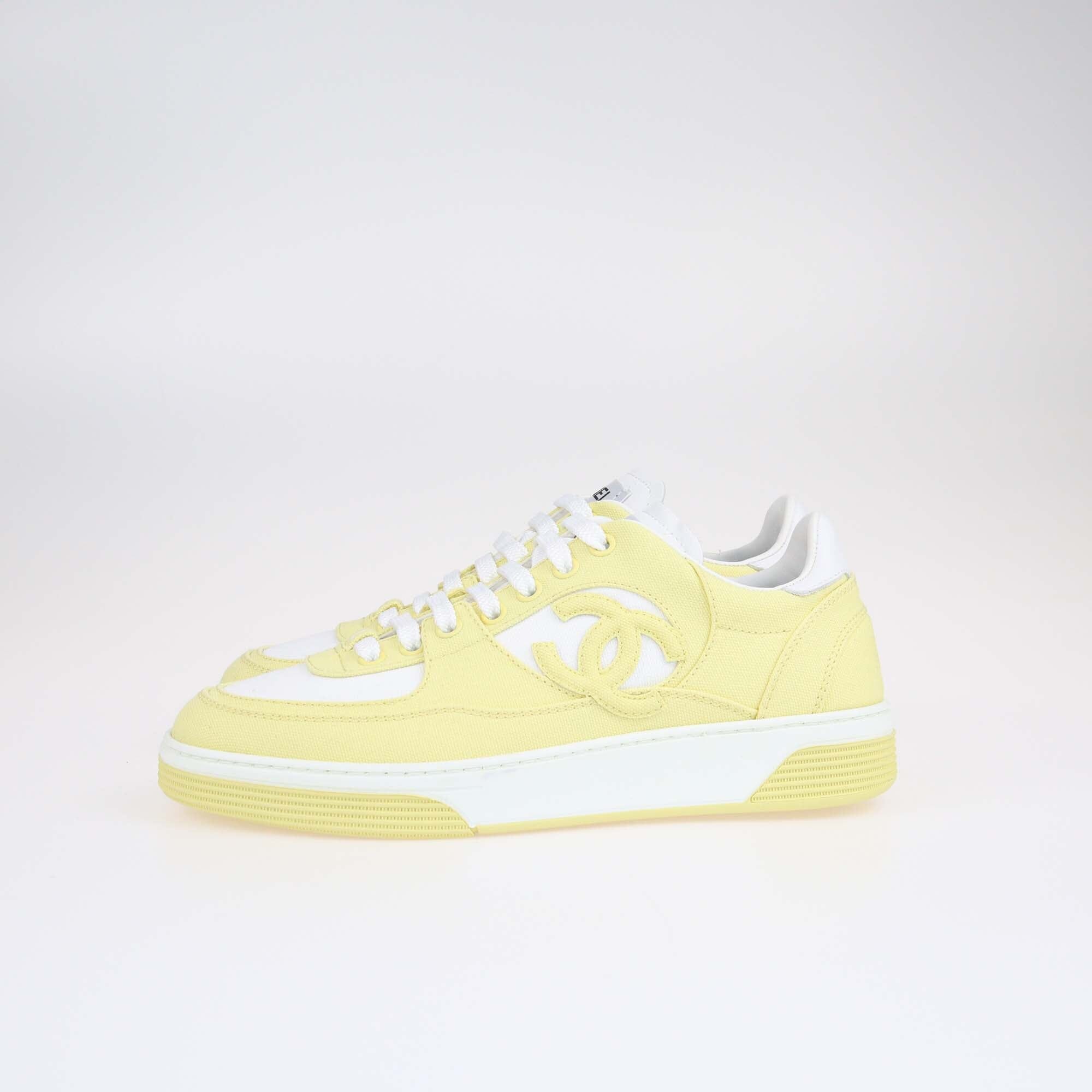 Chanel Yellow/White Interlocking CC Logo Sneakers Shoes Chanel 