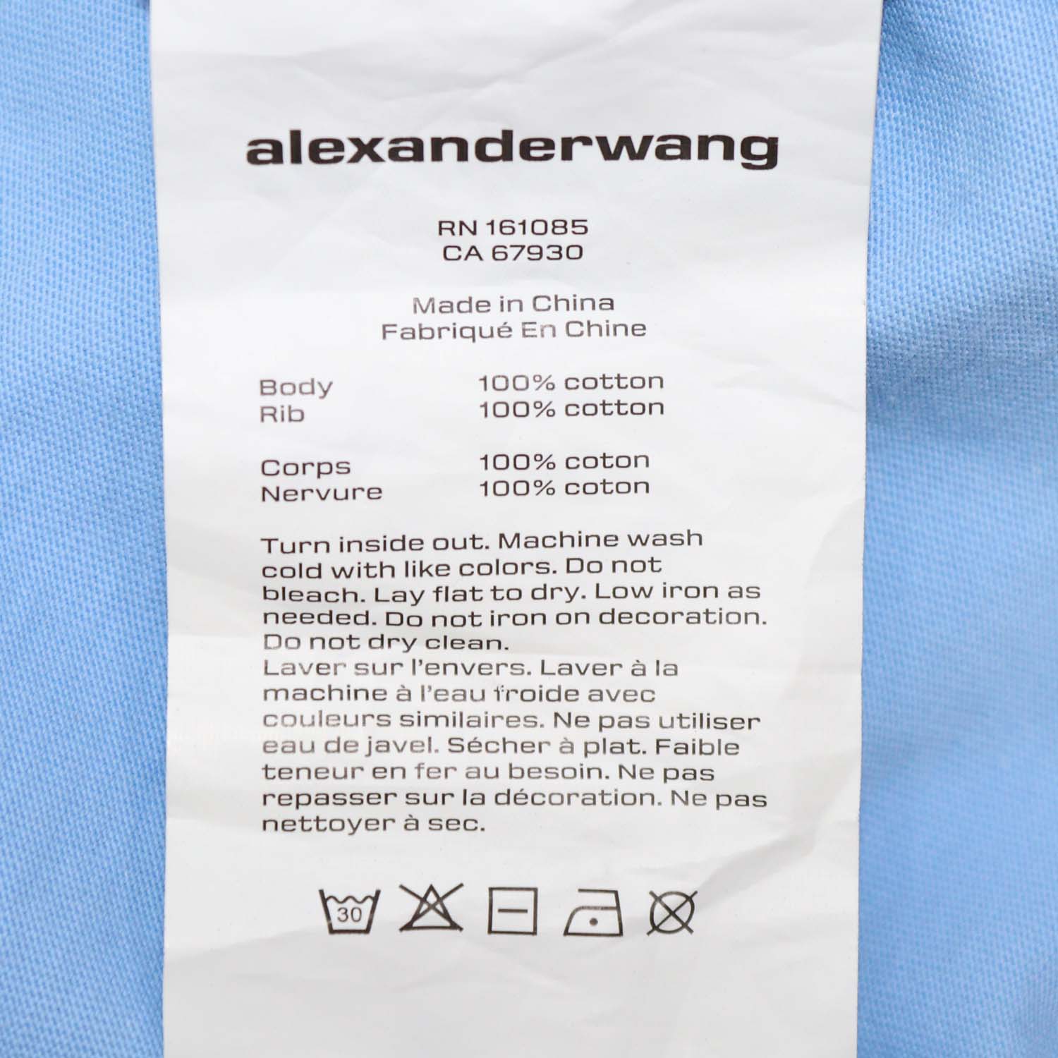 Alexander Wang.T Light Blue Cotton Washed Crew Neck T-Shirt