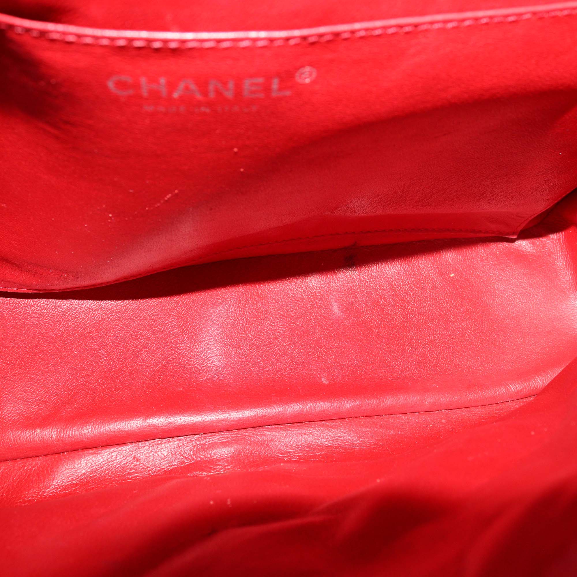 Chanel Red Chevron Patent Leather Jumbo Classic Single Flap Bag