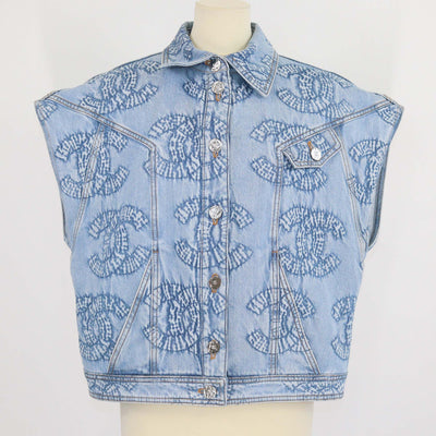 Chanel Blue Denim CC Embossed Sleeveless Vest