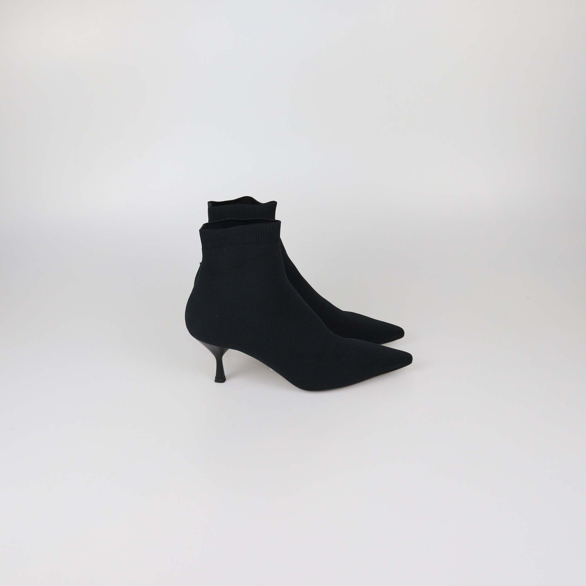 Prada Black Knit Fabric Pointed Toe Ankle Boots