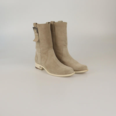 Chanel Light Beige Buckle Detail Mid Boots Womens Chanel 