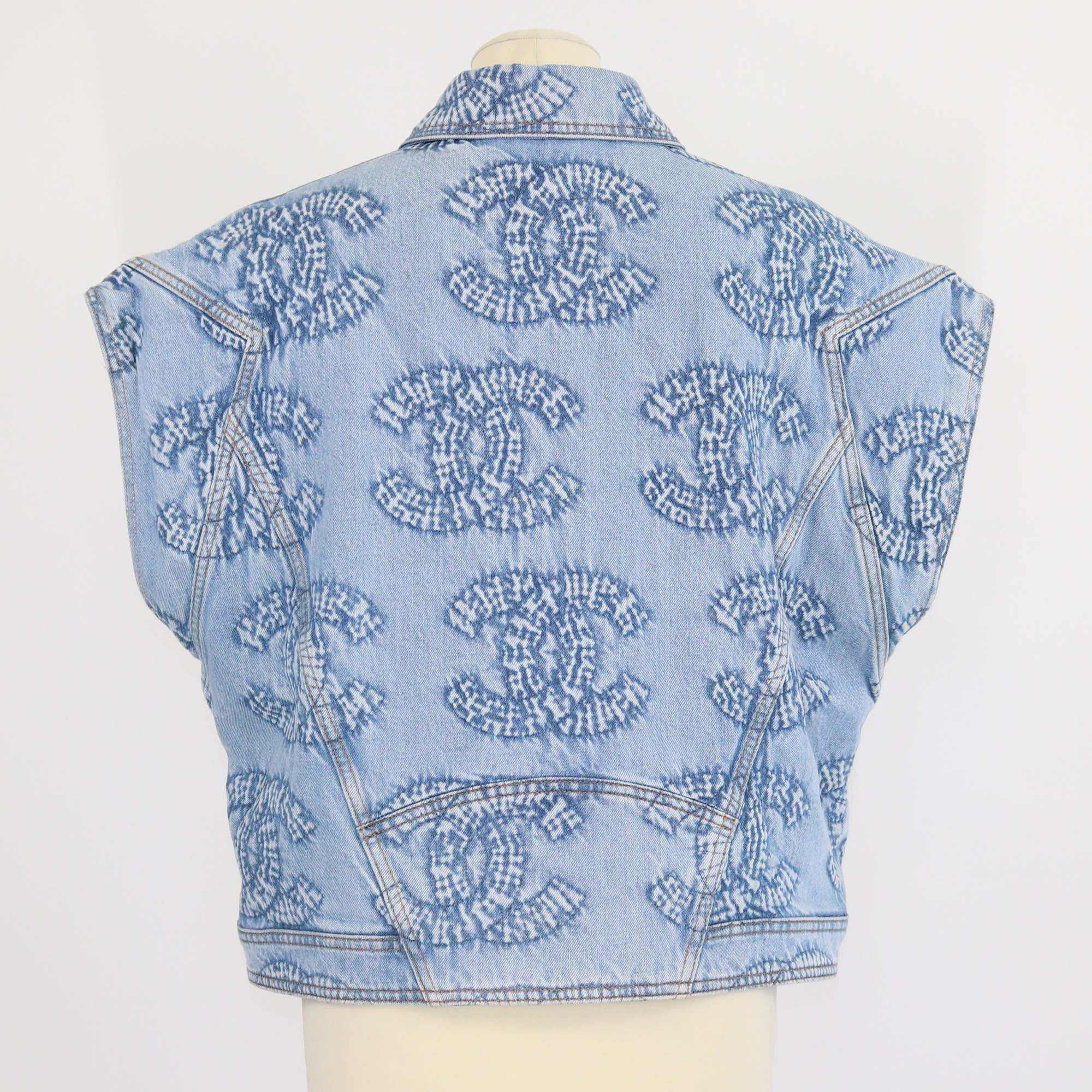 Chanel Blue Denim CC Embossed Sleeveless Vest