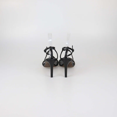 Brunello Cucinelli Black Leather Beads Detail Ankle Strap Sandals