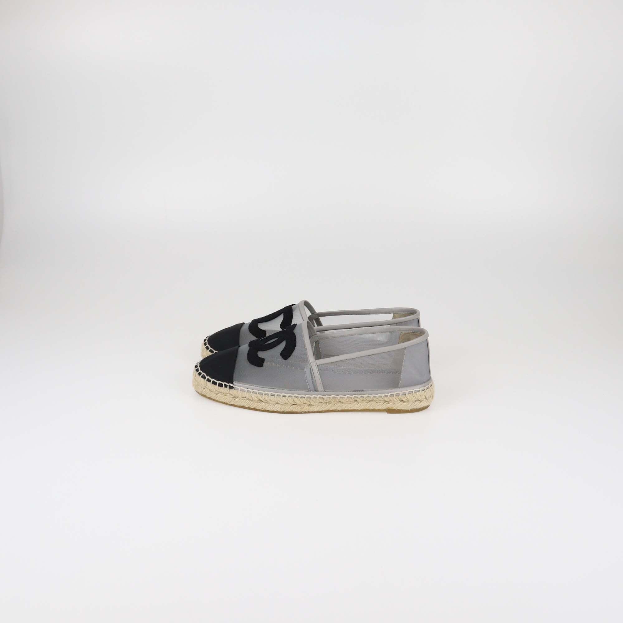 Chanel Grey/Black Mesh CC Cap Toe Flats Womens Chanel 