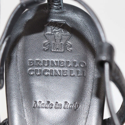 Brunello Cucinelli Black Leather Beads Detail Ankle Strap Sandals