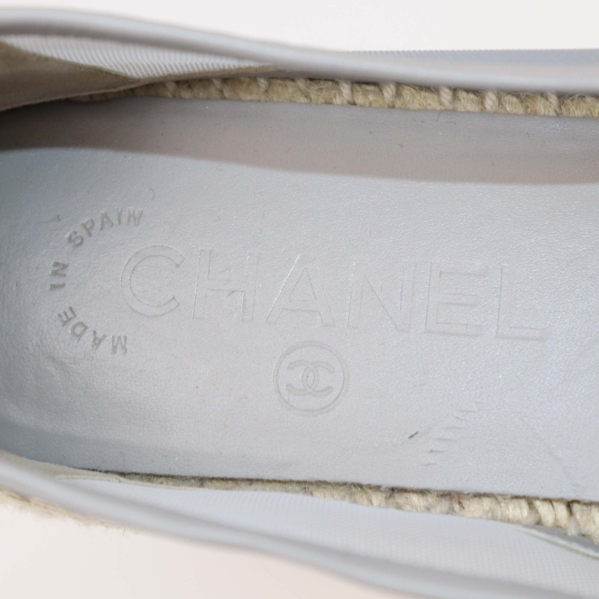Chanel Grey/Black Mesh CC Cap Toe Flats Womens Chanel 