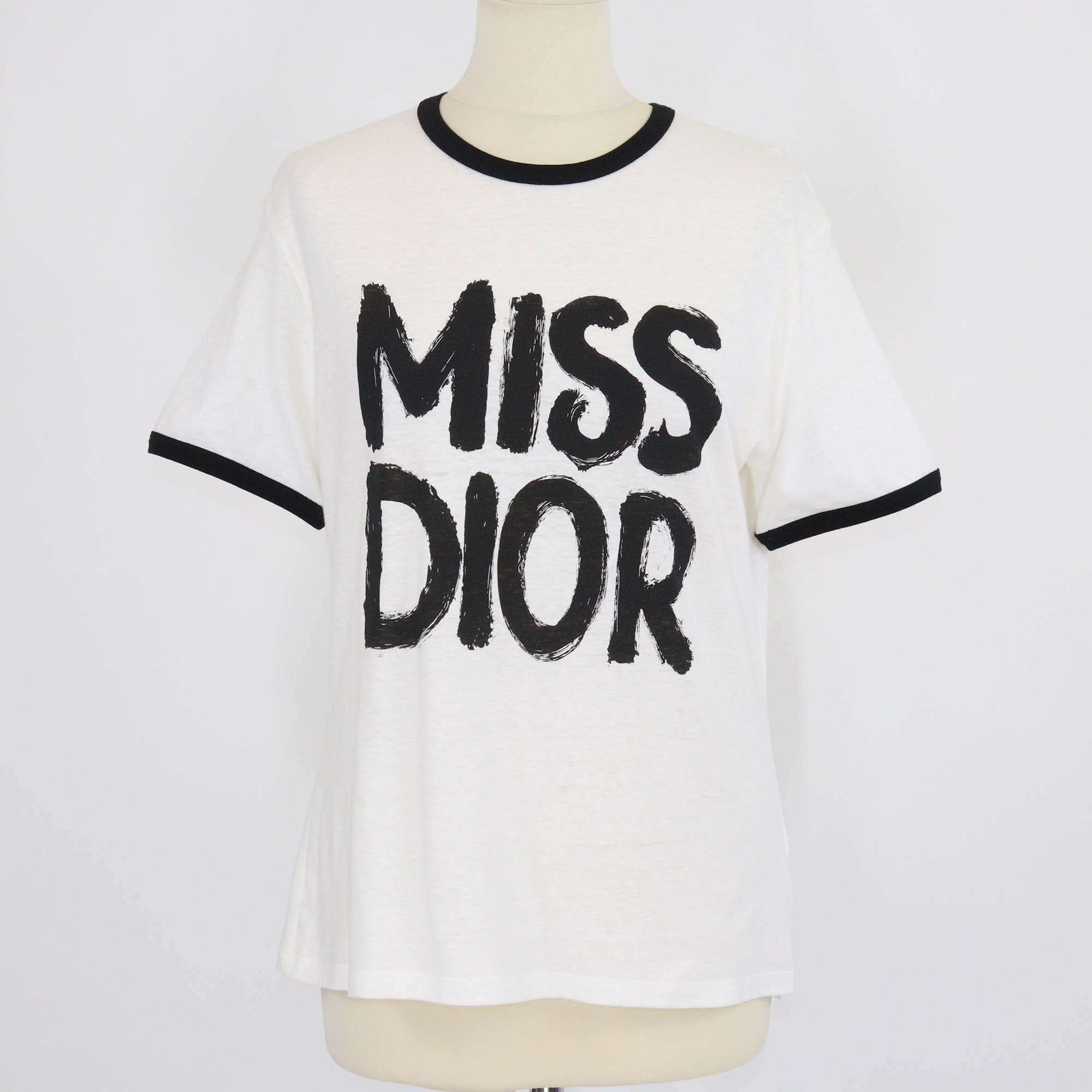 Christian Dior White/Black Cotton Miss Dior Print T-Shirt