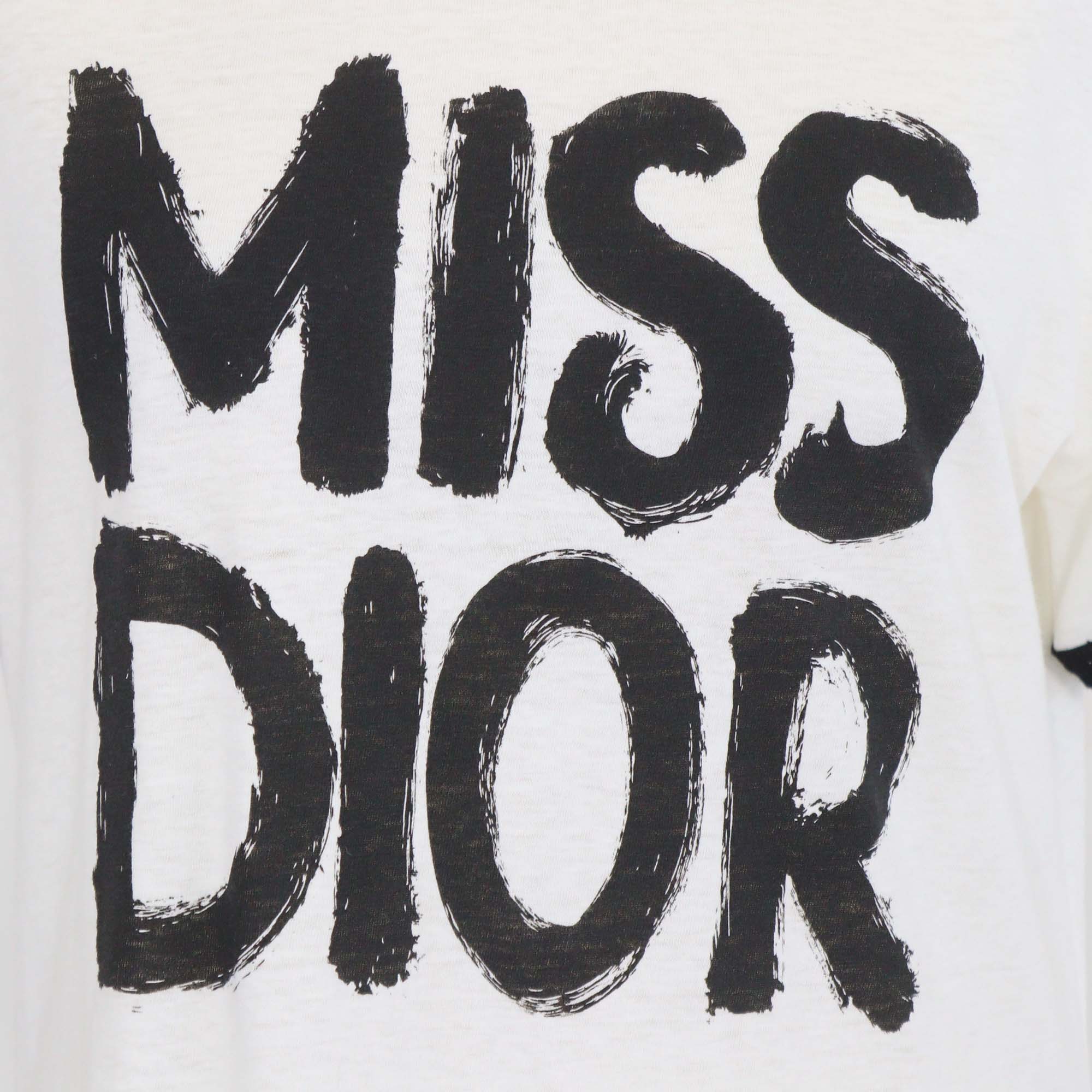 Christian Dior White/Black Cotton Miss Dior Print T-Shirt