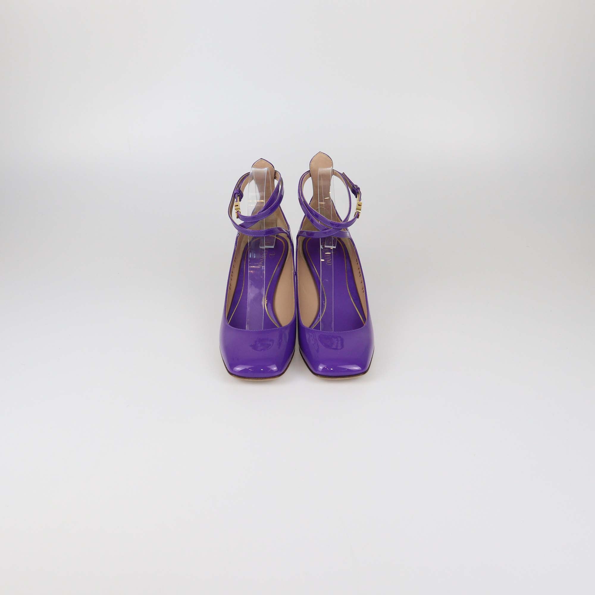 Valentino Purple Patent Leather Tan-Go Block Heel Pumps