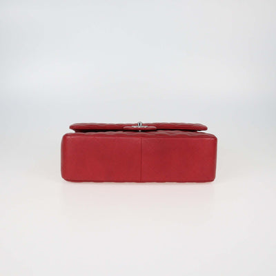 Chanel Dark Red Quilted Caviar Leather Jumbo Classic Double Flap Bag