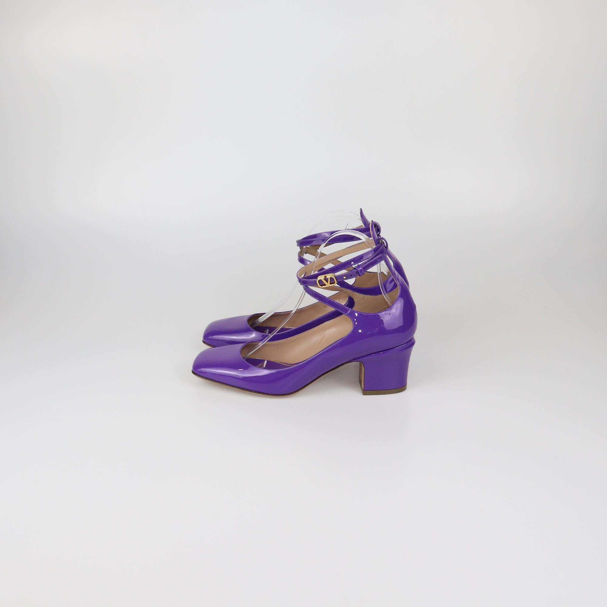 Valentino Purple Patent Leather Tan-Go Block Heel Pumps