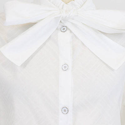 Chanel White Cotton Neck Tie Long Sleeve Tunic Top