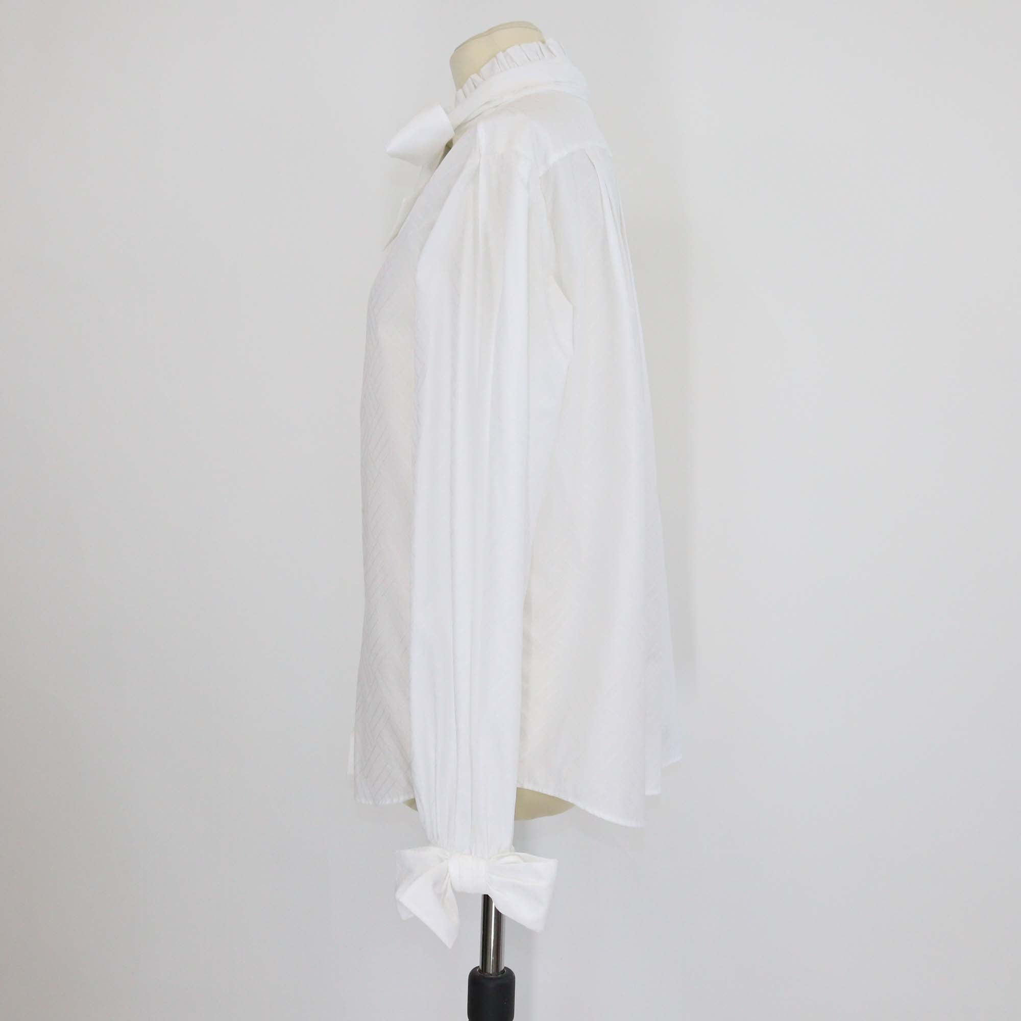 Chanel White Cotton Neck Tie Long Sleeve Tunic Top