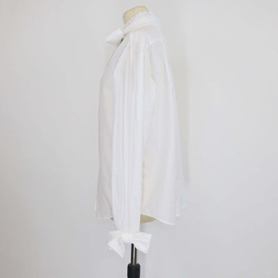 Chanel White Cotton Neck Tie Long Sleeve Tunic Top