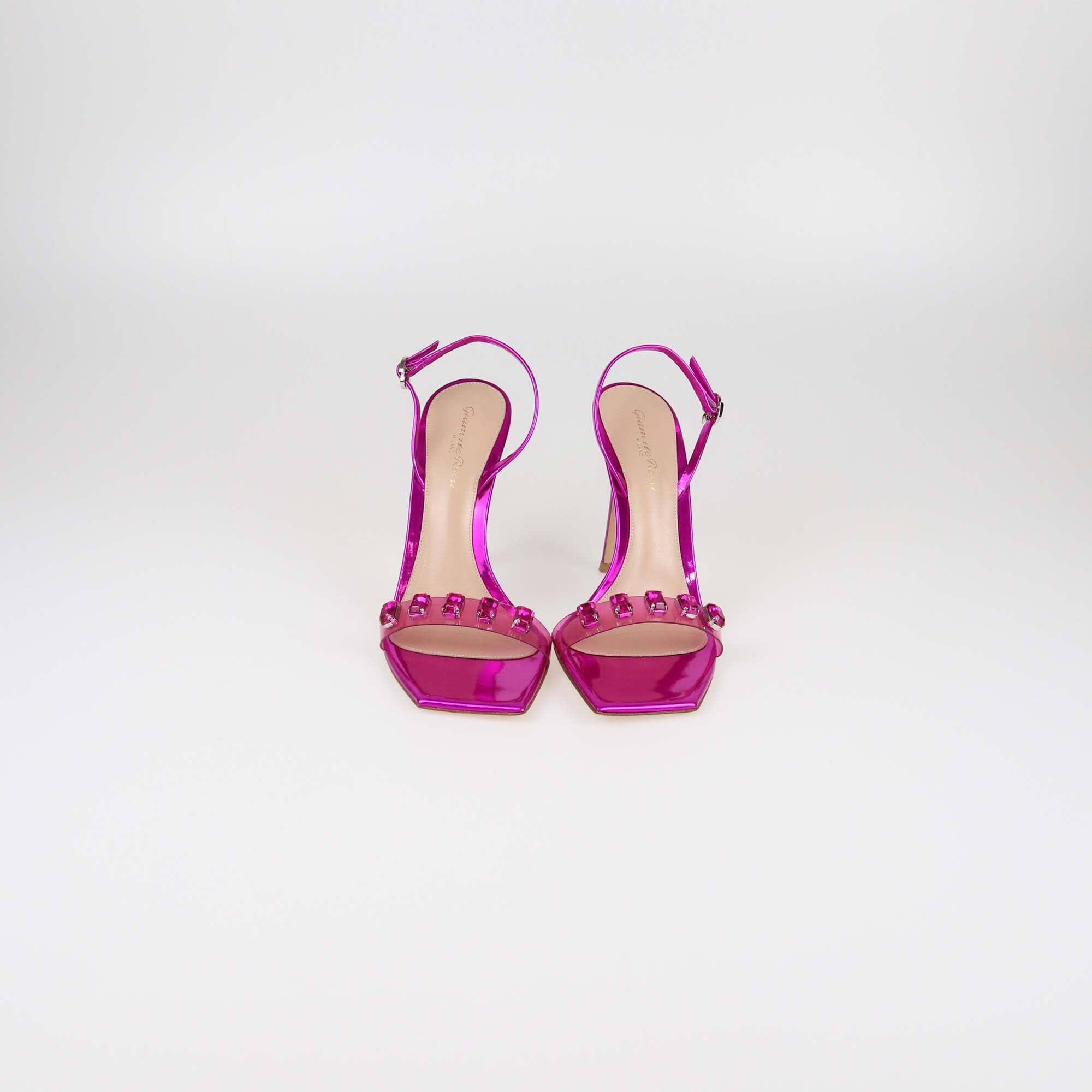Gianvito Rossi Magenta Crystal Embellished Ribbon Candy Sandals Womens Gianvito Rossi 