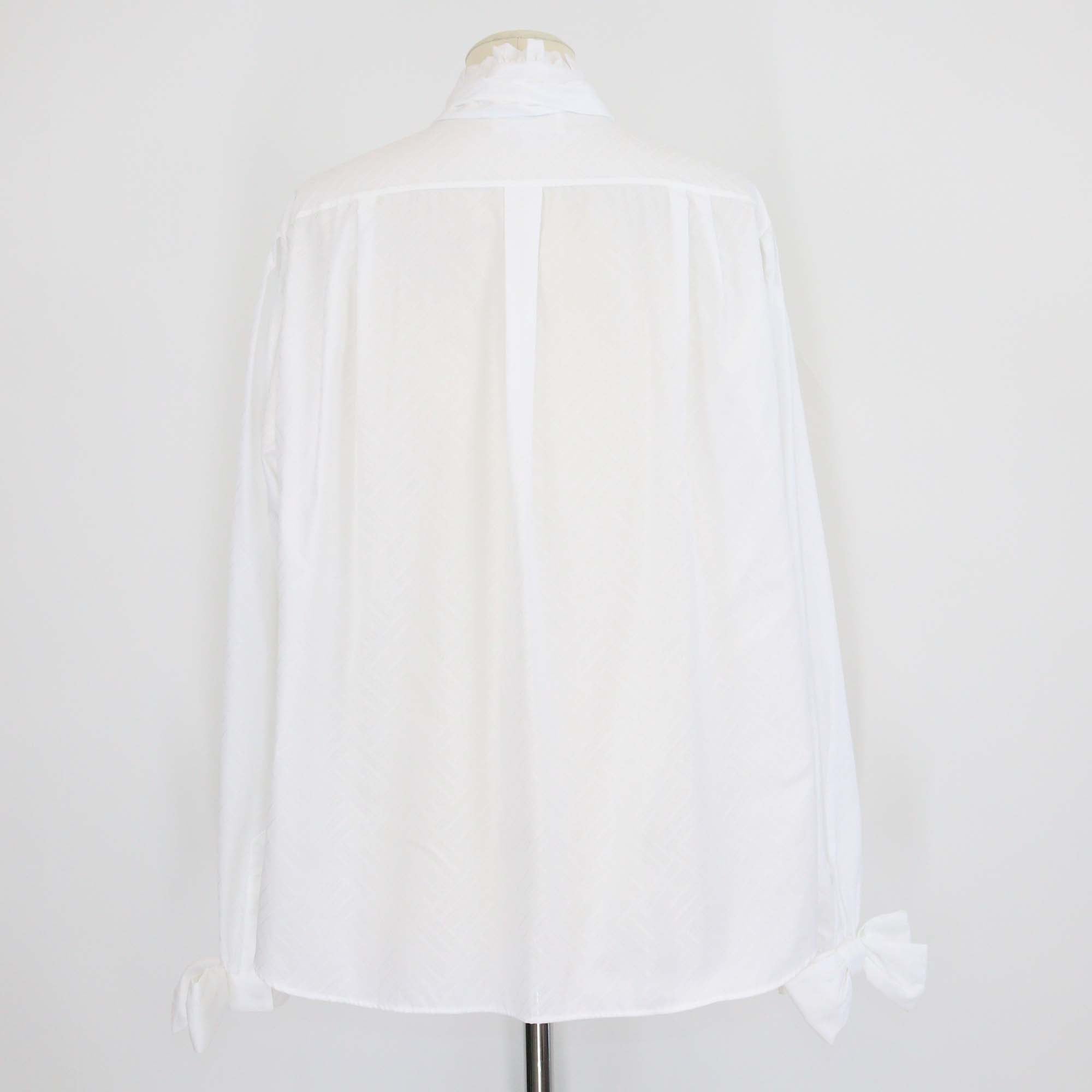 Chanel White Cotton Neck Tie Long Sleeve Tunic Top
