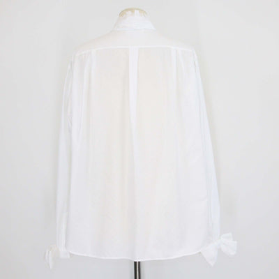 Chanel White Cotton Neck Tie Long Sleeve Tunic Top