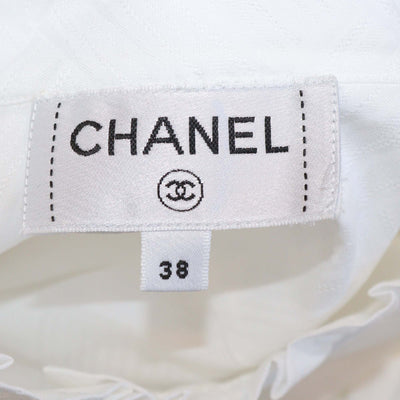 Chanel White Cotton Neck Tie Long Sleeve Tunic Top