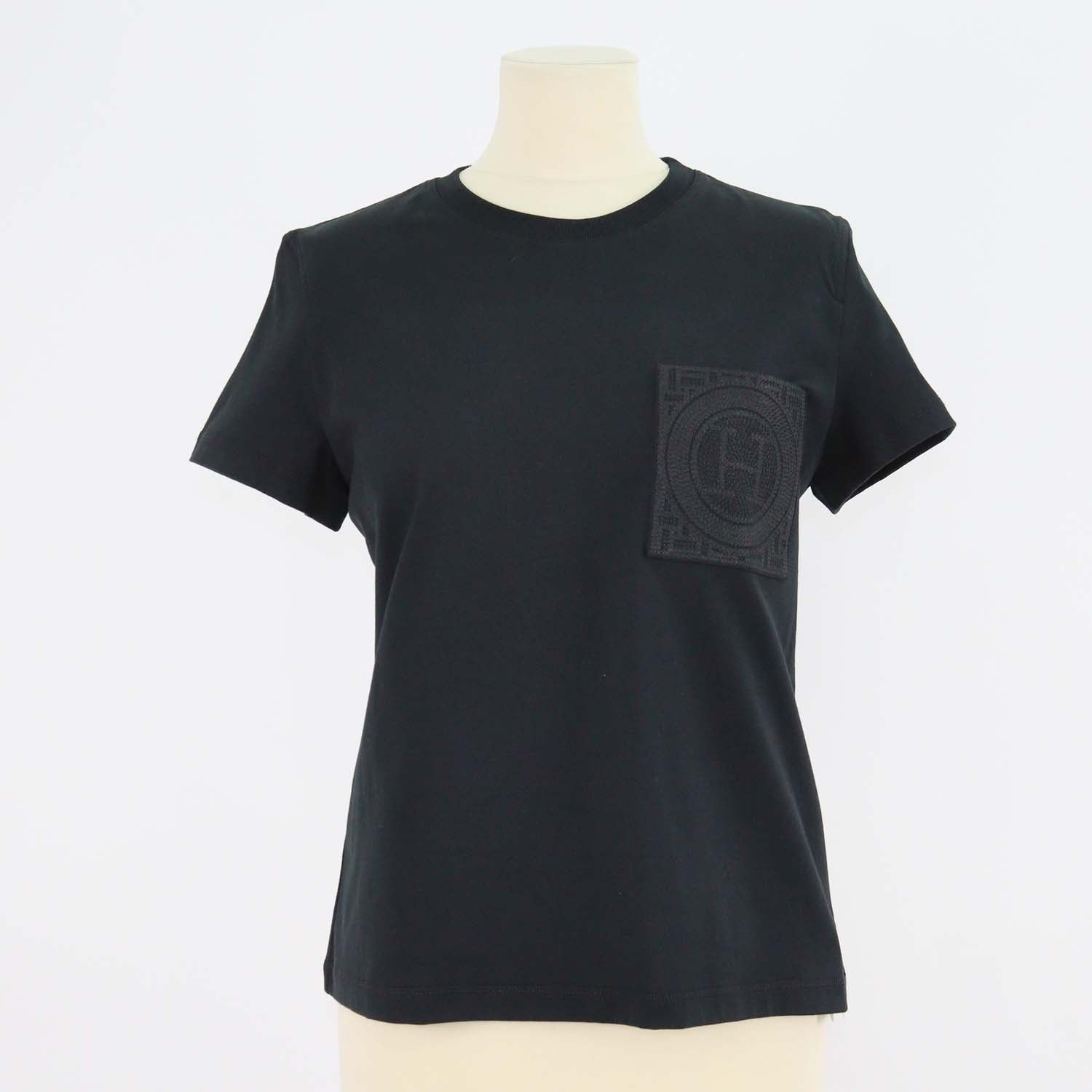 Hermes Black Cotton Droit Poche Brodee Crew Neck T-Shirt